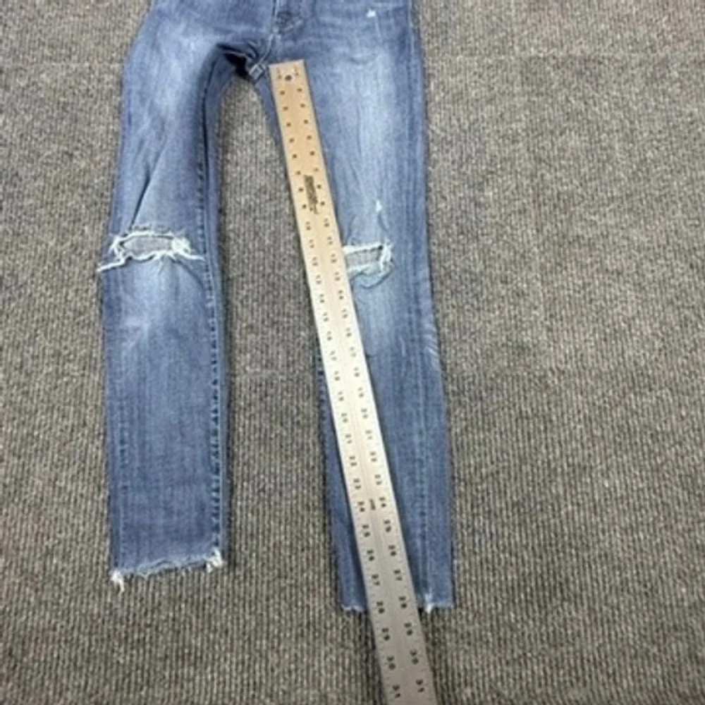ABLE The High Rise Skinny Jeans Blue Distressed Raw Hem Women Size 26